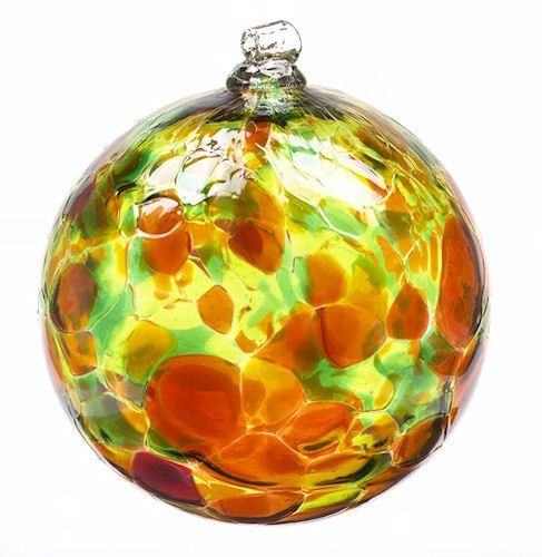 Kitras CALICO WITCH BALL AUTUMN LEAVES Blown Art Glass  