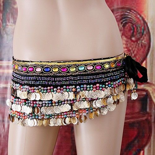 Belly Dance Skirt Waist Link Sequins Beads Jewels H2638  
