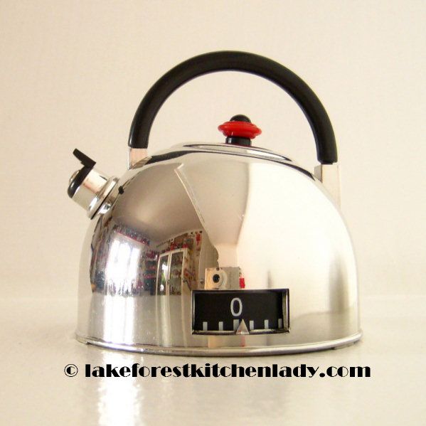 60s Retro Vintage Look Chrome Whistle Tea Kettle Kitchen Timer FREE 