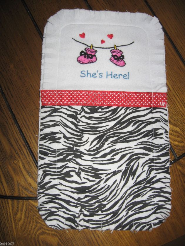 SHES HERE~HANDCRAFTED BABY BURP CLOTH ~RAGGY STYLE  