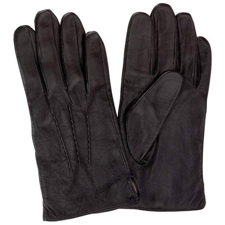 Mens Solid Genuine Leather Black Dress Gloves Large New  