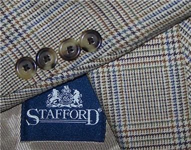 42R Stafford SILK WORSTED WOOL BROWN PLAID Sb sport coat suit blazer 