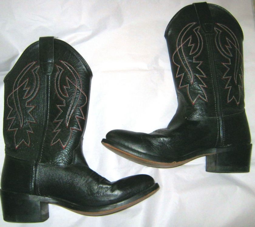 Old West Black leather red white stitched western cowboy boot size 6 