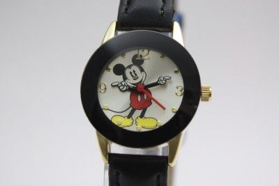 New Disney Mickey Mouse Collectible Black Leather Band Watch MCK537 