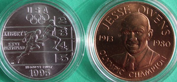 1995 Track & Field Silver Dollar Coin with Jesse Owens Medal US Mint 