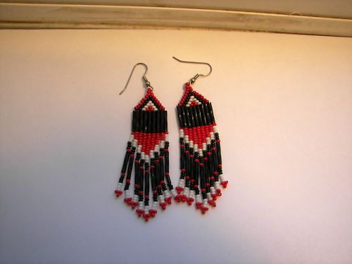 Red Black / white seed beaded earrings handcrafted  