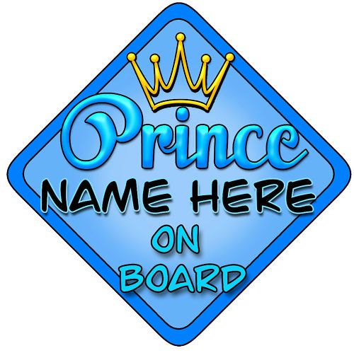 Personalised Baby On Board Car Sign Blue Prince Bright  