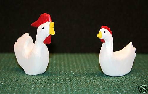 Authentic Hand Carved Wooden Figurines   Rooster & Hen  
